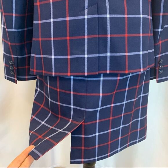 Tommy Hilfiger NWOT blue red plaid check skirt blazer suit set size 14 - Picture 5 of 13
